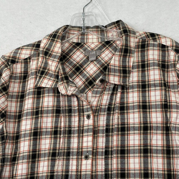 J. Jill Womens Size Large Red / Tan Plaid Long Sleeve Button Down Blouse Top - Picture 16 of 16
